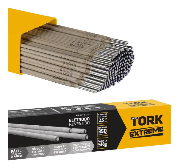Vareta Eletrodo Revestido Solda E6013 2,5mm Caixa 5kg Tork Punta Cinza-escuro