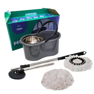 Mop Com Centrifuga Inox e Cabo em Inox Com Refil de Microfibra 9 Litros Mopi