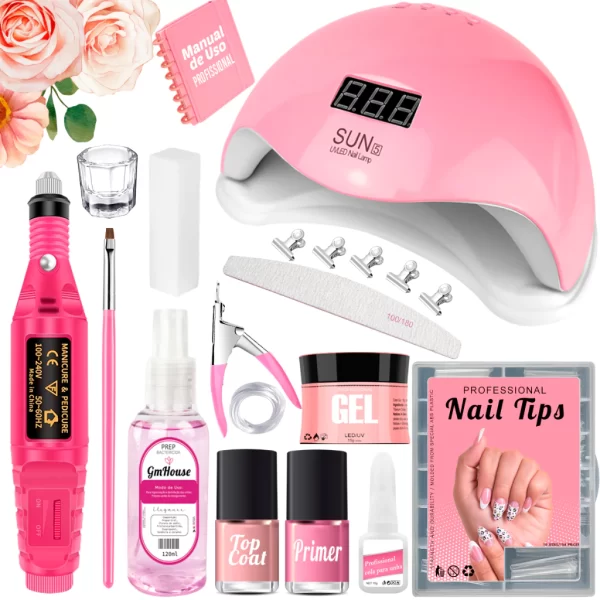 Kit Unha Gel Completo Cabine Sun 5 48W Digital Lixadeira Elétrica Caneta Pedicure e Manicure Alongamento De Unhas