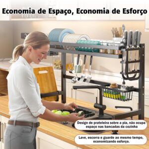 DEVA Escorredor de Louça, Escorredor de Louça Suspenso, Escorredor de Louça Inox para Cozinha, Escorredor com Organizador de Talheres e Detergentes, Fácil de montar Porta Pratos Versátil, Preto