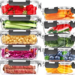Kit 10x, Recipientes de Vidro Hermético Preparo de Refeições, Recipientes de Armazenamento Alimentos Tampas Herméticas, Recipientes de Vidro para Marmitas, Compatíveis com Micro-ondas, Forno
