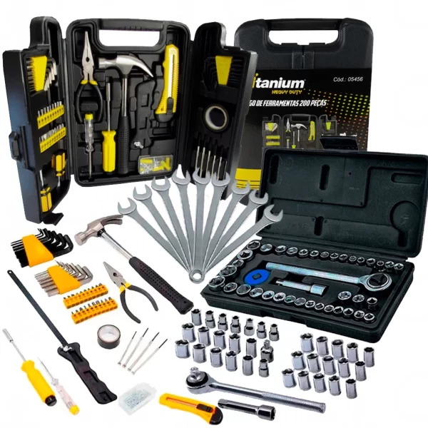 tem teu produto Jogo De Ferramentas 250 Peças Manuais Uso Geral Completo + Maleta Com Chave Combinada Profissional