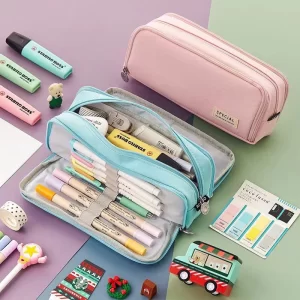 tem teu produto Estojo De Lápis De Tecido De Grande Capacidade Camada /Double Sided Pen Bag Pencil Case/Escolar